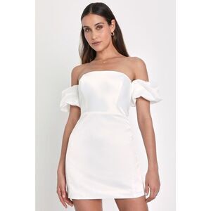 Lulus Significant Sensation White Satin Off-the-shoulder Mini Dress - Size L